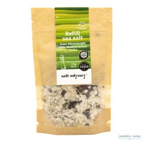 Rupios jūros druskos papildymas su Viduržemio jūros žolelėmis (malūnams)170 g.
