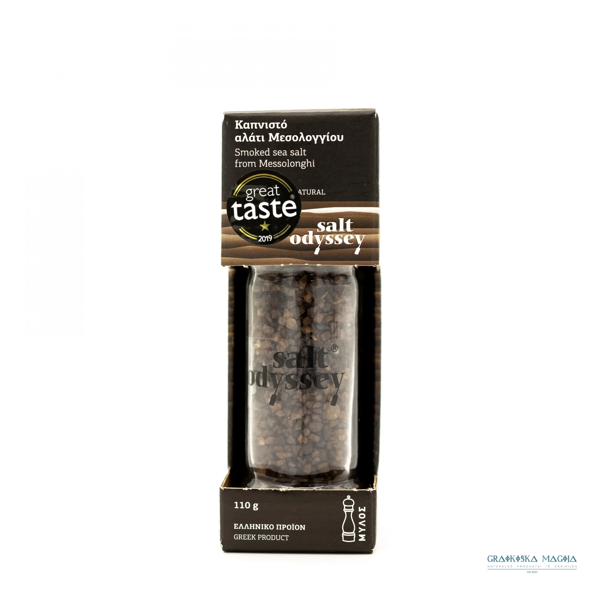 Rukyta druska 110 Salt Odyssey bukmedyje rūkyta jūros druska malūnėlyje 140 val. – reguliuojamas malūnėlis