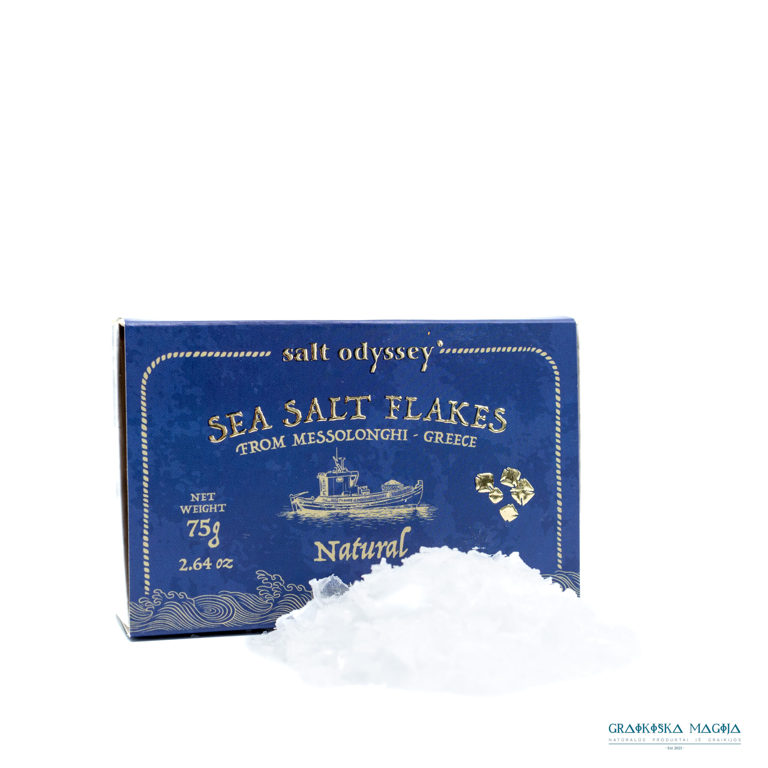 Natūralūs jūros druskos dribsniai, 75 g.