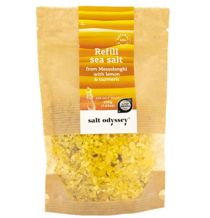 Rupios jūros druskos papildymas su citrina ir ciberžole (malūnams) 190 g.