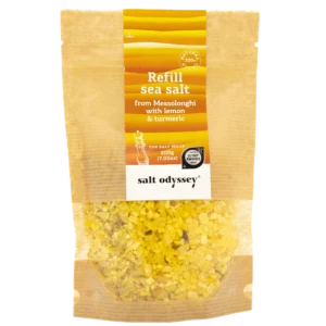 Rupios jūros druskos papildymas su citrina ir ciberžole (malūnams) 190 g.