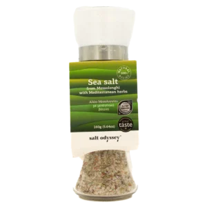Salt Odyssey rupi jūros druska su Viduržemio jūros žolelėmis malūnėlyje 160 g – reguliuojamas malū