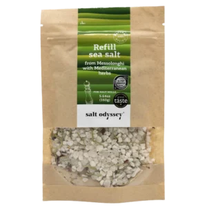 Rupios jūros druskos papildymas su Viduržemio jūros žolelėmis (malūnams)160 g.