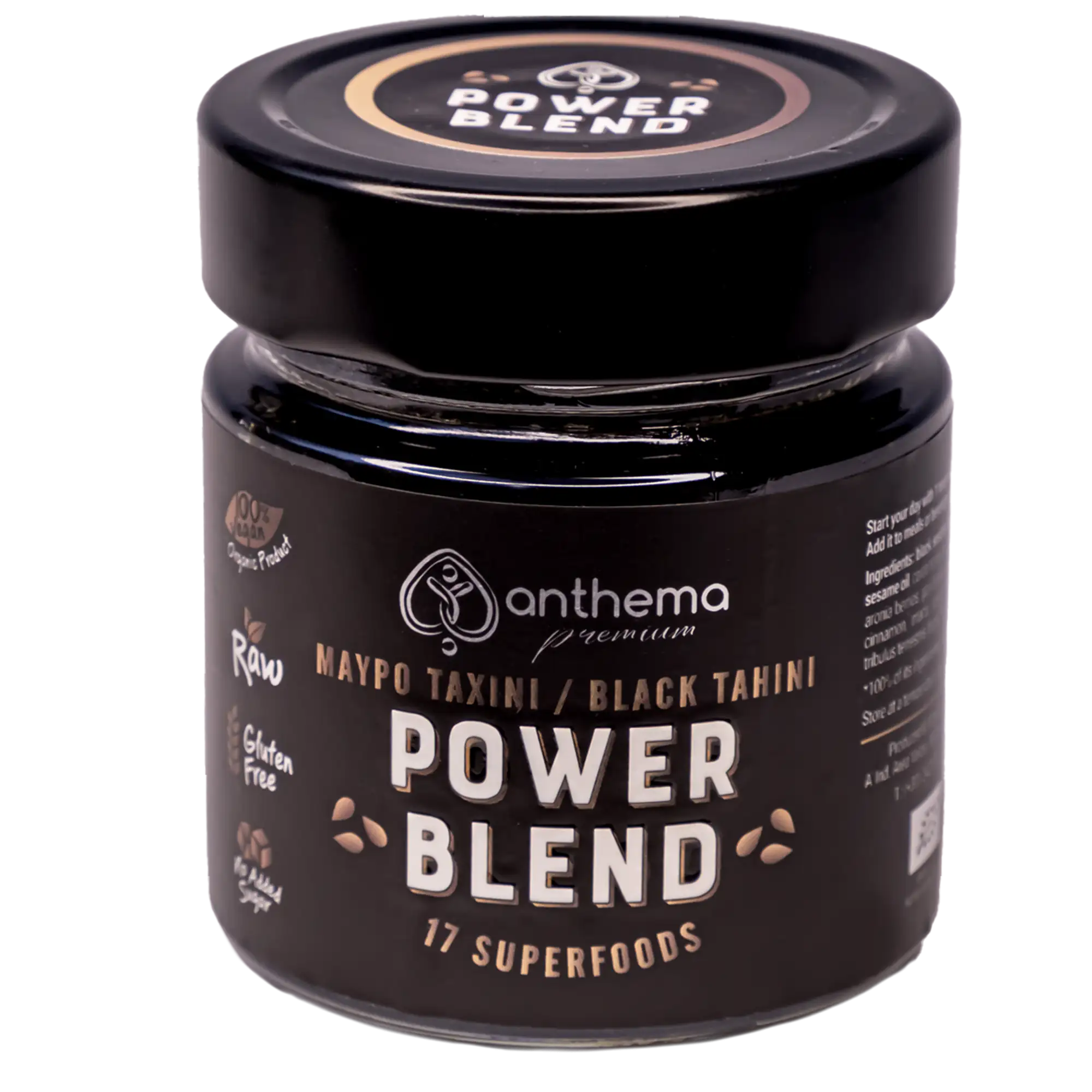 galios misinys Ekologiškas juodojo sezamo kremas su agavos nektaru – 210 g, Anthema.